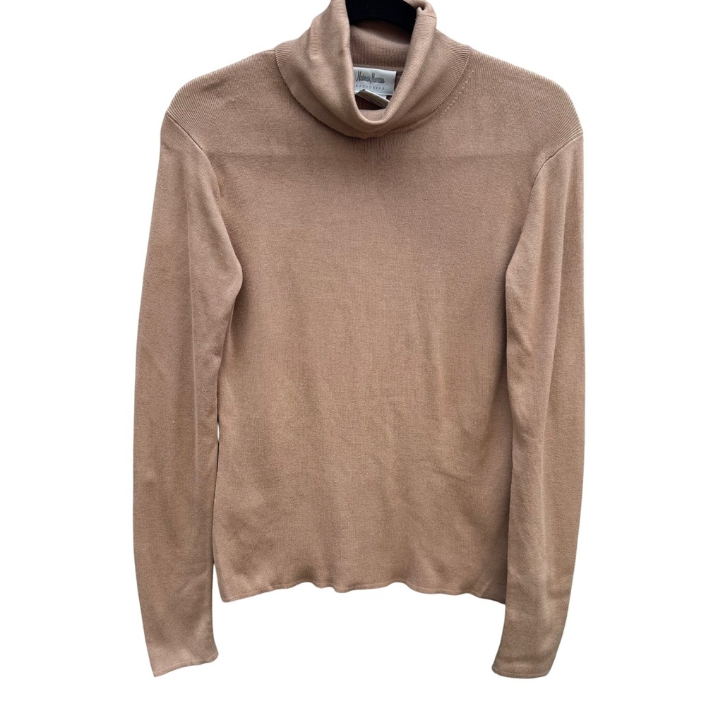 Neiman Marcus Silk Blend‎ Minimalist Old Money Turtleneck Sweater Camel Womens M